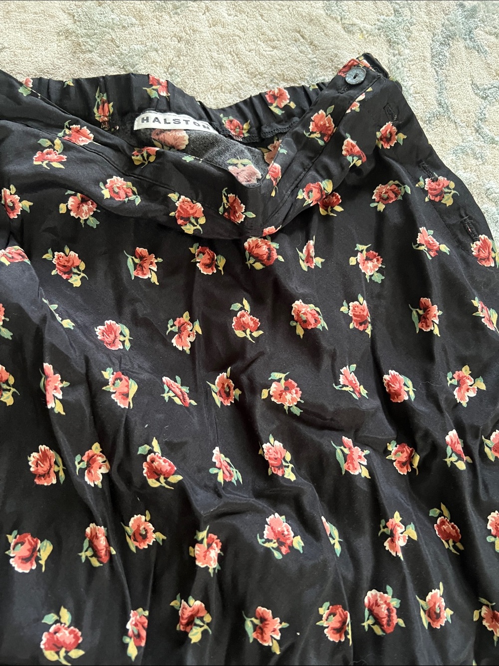H by Halston Black Midi Skirt with Red Floral Print